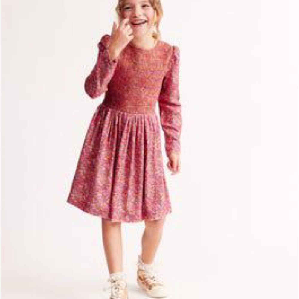 Mini Boden Shirred Bodice Long Sleeve Floral Spring Dress Girls 5-6 - Picture 3 of 10